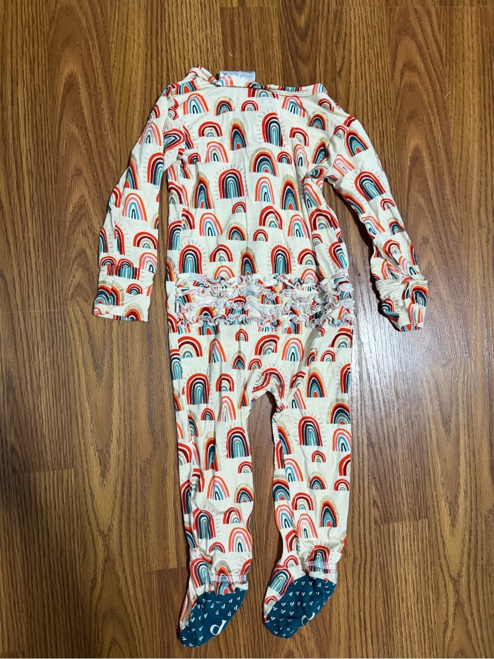 Posh Peanut Skyla Rainbow Ruffle Trim baby footie pajama sleeper size 12-18mo - Picture 5 of 9
